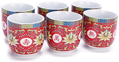 Твојот Колекционерски СЕТ на 6 Источна Азија Дизајн Керамички Чаши Чај Во Црвена Долговечност Симбол - 8 МЛ Капацитет Секоја