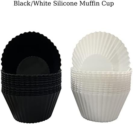 Силиконски Чаши за печење за повеќекратна употреба, Силиконски Калапи за Печење, Мат Црно И Мат Бело Пакување 24.