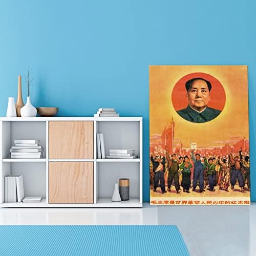 Претседател на кинески пропаганда постер Мао во срцето на светските револуционерни луѓе Мао Цедонг Вол Канвас сликарство wallидна