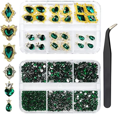 24 парчиња сини луксузни привлечности за нокти +2000pcs сафир rhinestones 3d големи камења за нокти K9 стакло кралски сини нокти кристали