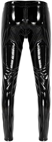 Jugaoge машки сјајни патенти кожни тесни ниско ниво на топло панталони патенти со панталони долги панталони