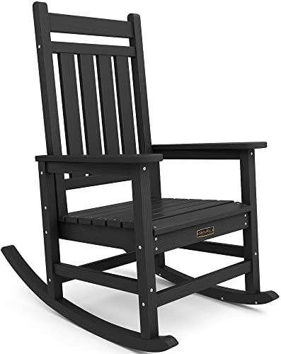 Преголем стол за лулка, стол за лулка, за возрасни, сите временски отпорни на временски рокери за градинарски тремови, црна боја, црна