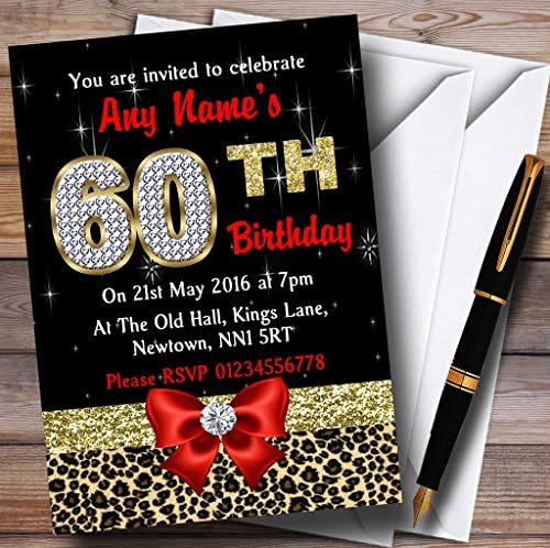 Црвен дијамант и леопард печати 60 -ти роденденска забава Персонализирани покани