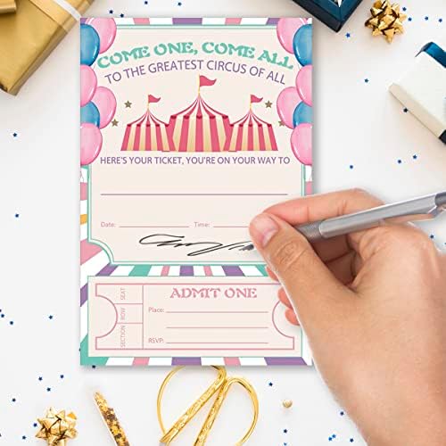 20 Пакет Розова Карневал Роденден Покани Со Коверти Девојка Циркус Тема Пополнете Роденден Покани Картичка
