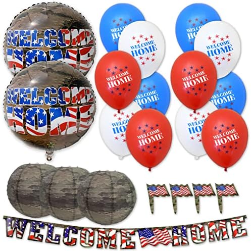 Американските Херои На хаверкамп Патриотски Добредојдовте Дома Украси - 1 Голем Банер, 14 Балони, 3 Хартија Фенери, 24 Знаме Храна