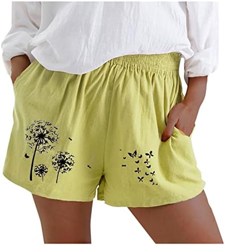 Викилеб печати жени еластични модни панталони Постелнина памук лабава половината летни обични шорцеви панталони женски шорцеви пакувања