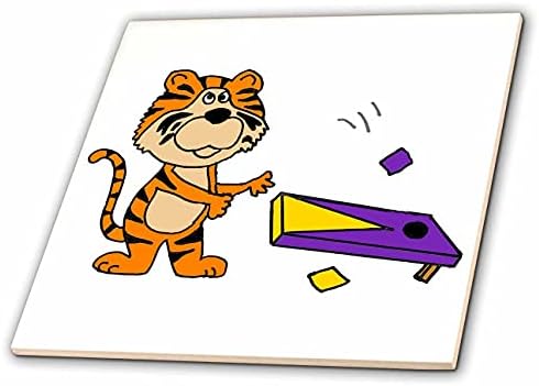 3дроза Смешни Симпатична Тигар Играње Виолетова И Златна Пченка Игра Спортски Цртан Филм-Плочки