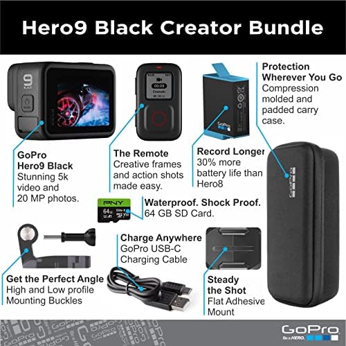 GOPRO HERO9 Црн + Паметен Далечински управувач + PNY Elite-X 64GB Microsdhc Адаптер За Картички - UHS-Водоотпорна Акциона Камера Со Предни Лцд