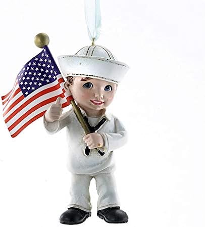 Воено Дете на Морнарицата на Сад Со Американско Знаме Божиќен Украс NA2143 Нов USN