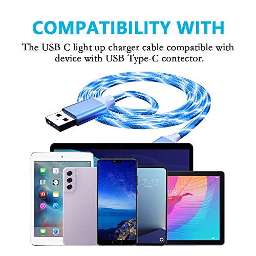 2 ПАКЕТ LED USB C Кабел За iPad Pro 12.9/11, Samsung Galaxy S21 S20 S10 S10E S10e S9 - Брзо Полнење И Синхронизација На Податоци Кабел, USB