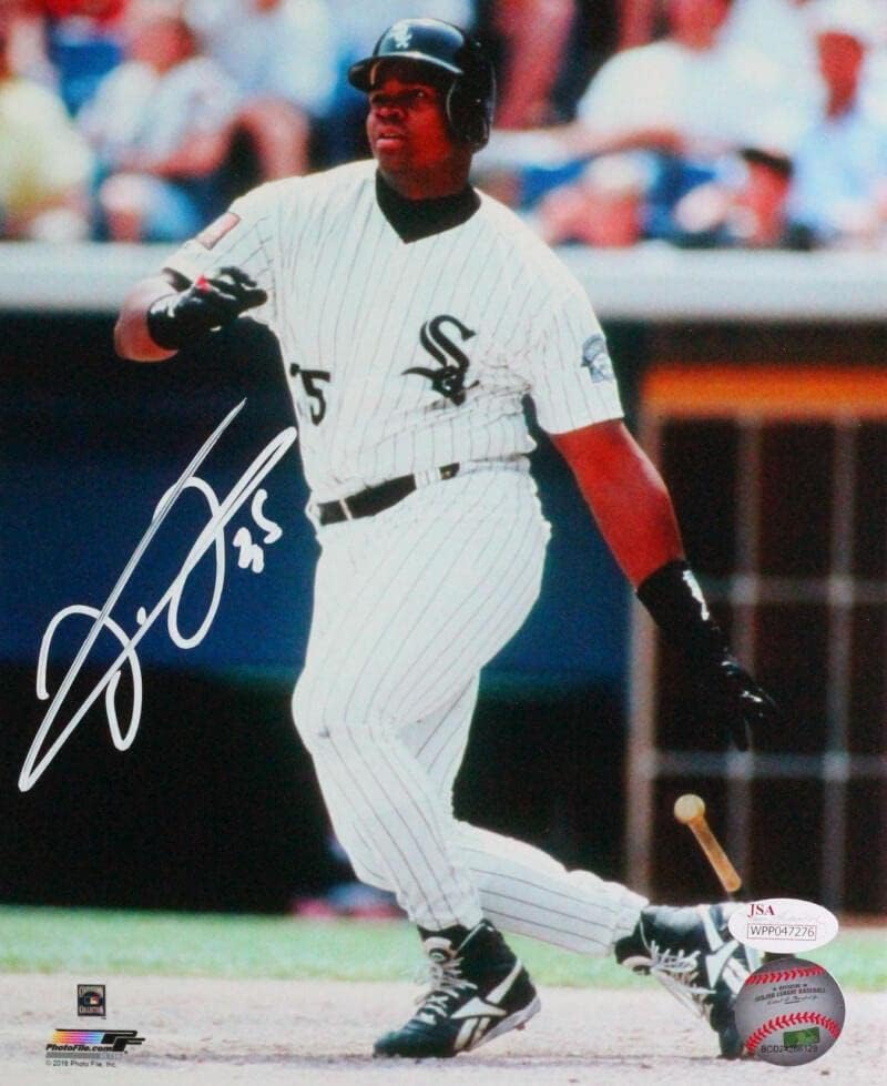 Френк Томас го автограмираше Вајт Сокс 8x10 Фотографија како хит W/ 35- JSA W *бело - автограмирани фотографии од MLB