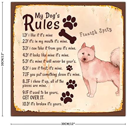 Алиојоит Правила На Моето Куче Смешно Метално Куче Знак Закачалка За Врата За Кучиња За Миленичиња Ретро Метален Принт Ретро Уметнички