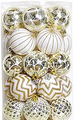 Божиќна топка Jinsp, 30 парчиња божиќни украси од топка злато и бело насликани расипани празнични свадбени украси украси за новогодишни