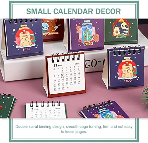 Календар на хемотон мини биро 2023: 4 парчиња Божиќ, стоечки флип, календар на десктоп со гроздобер калем, преносен мини, календар за цвеќиња