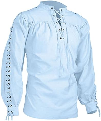 Унгаку гроздобер етнички готски кошули за машки средновековен пиратски кошула завој со долги ракави пулвер врвови
