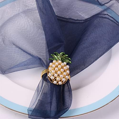 Mjwdp 6pcs салфетка прстенка прстенен-копче ананас бисер прстен летен свадбен подарок перли декорација (боја: злато, големина