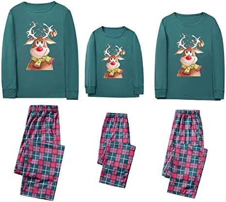 Божиќни семејни пижами одговараат на долги ракави со симпатична принт за возрасни и деца, Божиќни пижами за родители и деца