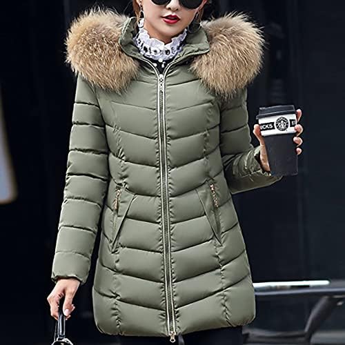 Зимска јакна Fragarn за жени, женски модни модели со средна должина тенок памук јакна голема коса надолу памучна јакна