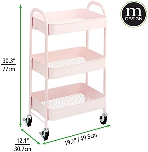 Mdesign Metal 3 -нивоа за складирање на алатки за алатки - Организатор количка за бања, кујна, алишта, канцеларија и детски простории - тешка кади со 4 рицинови тркала - светл