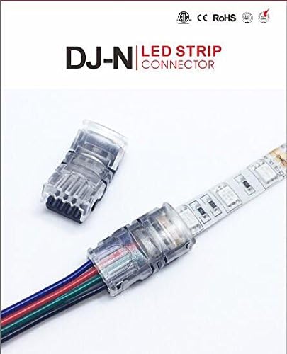 Fineled 4PIN RGB 5050 Водоотпорен LED лента конектор, жица за поврзување од 10 парчиња до лента, применлива за RGB 10 mm на отворено