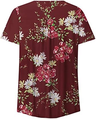 Womenените врвови плус големина скриени маици за кратки ракави за стомакот 2023 лето Хенли симпатична маичка облечена обична блузи