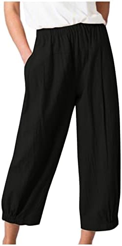 Chgbmok женски постелнина панталони со висока половината широка палацо панталони панталони обични лабави култури џогери хареми панталони