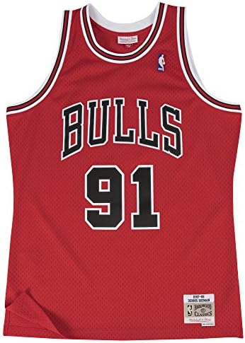 Мичел и Нес Денис Родман Чикаго Булс НБА -фрлање HWC Jersey - црвена боја