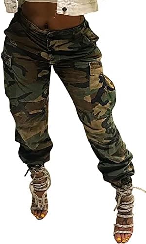 Voghtic камо карго панталони за жени со високи половини тенок фит камофлаж џогер џемпери со џебови