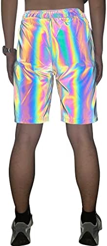 Lzlrun Rainbow рефлектирачки шорцеви панталони мажи флуоресцентни панталони случајни ноќен џогер
