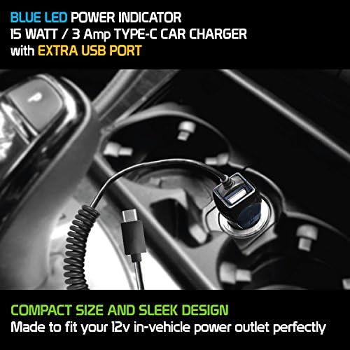 Cellet Car Charger, со вграден кабел за полнење со 4 метри USB-C, брзо полнење, USB полнач за полнач на порта компатибилен за