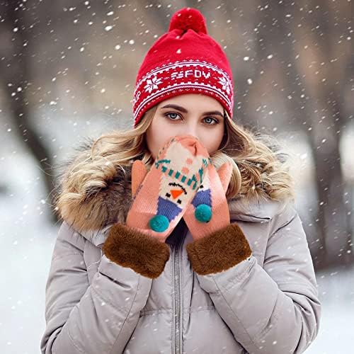 QVKARW плус белезници нараквици симпатична задебелување случајна Божиќна плетена шема женски зимски кадифе на топло нараквици нараквици