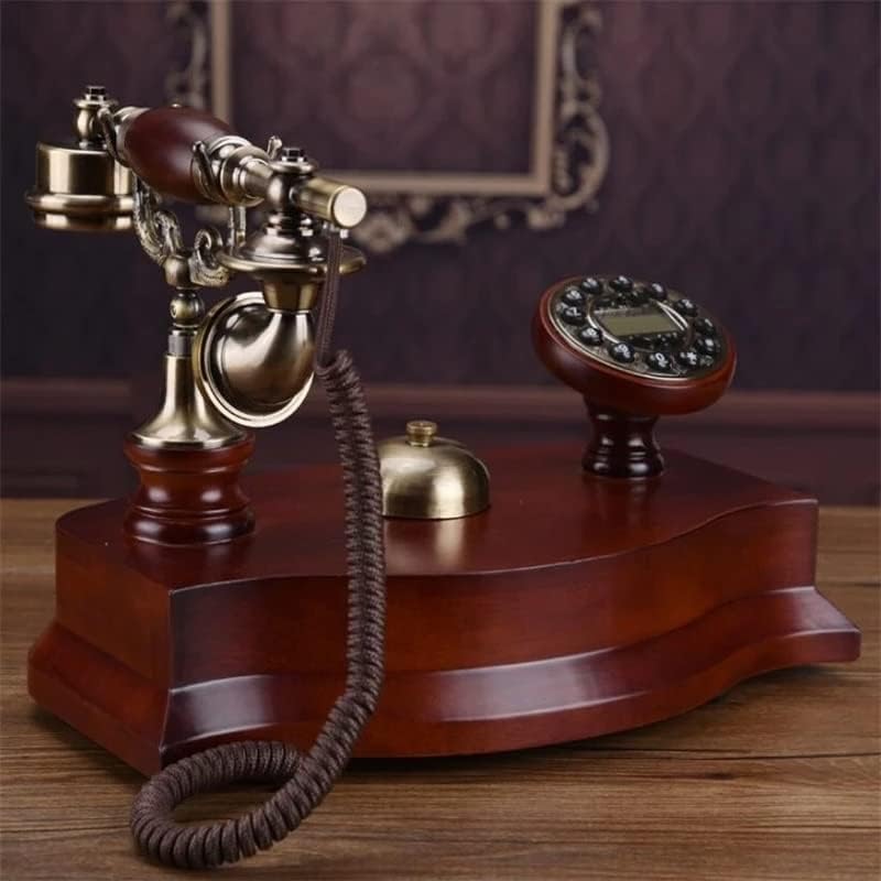 Mxiaoxia Антички фиксна телефонска механичка bellвоно пастирска ретро канцеларија за внатрешни работи, цврсто дрво, сино задно осветлување+ИД