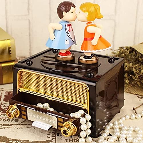 FBVCDX Ретро радио во форма на радио кутија креативна смешна музичка кутија музичка кутија за складирање на накит Кид роденден