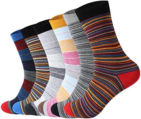 Машки Фустан Чорапи Смешни Сини Памучни Чорапи За Мажи Шарени 6 Пакет Големина 10-13