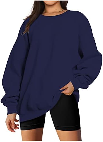 Преголеми жени пулвер врвови обични кошула со долг ракав цврста екипаж џемпер есен модни дуксери облека џемпер облека