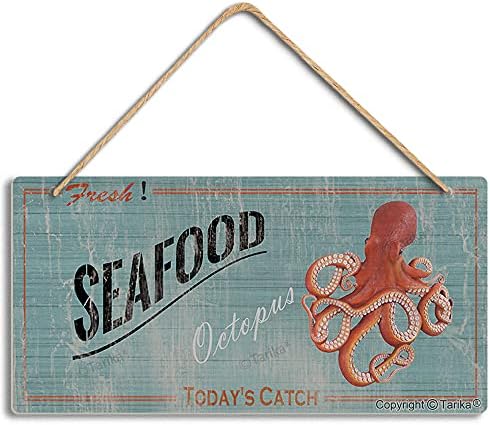 Свежо морска храна денешен улов октопод ретро дрвен јавен декоративен знак за виси за домашна врата гроздобер wallидни плакети
