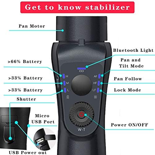 3-оска рачен стабилизатор за камери за паметни телефони, ПАН-навалување, прирачник за телефон за паметни телефони, зум, следење на лице