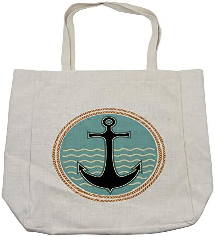 Торба за шопинг во сидро, наутичка со брановидна океанска позадина и сидро силуета поморски аранжман, еколошка торба за еднократна употреба