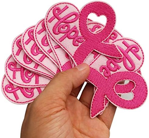 3 ”x2.6„ 12 парчиња свест за карцином на дојка розова лента срце надеж железо на шиење на ткаенини извезени закрпи за заптивки примени машински