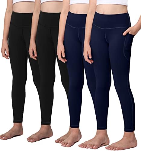 Активни хеланки за јога за девојчиња со 2 џебови - детски тренингот јога панталони за атлетски