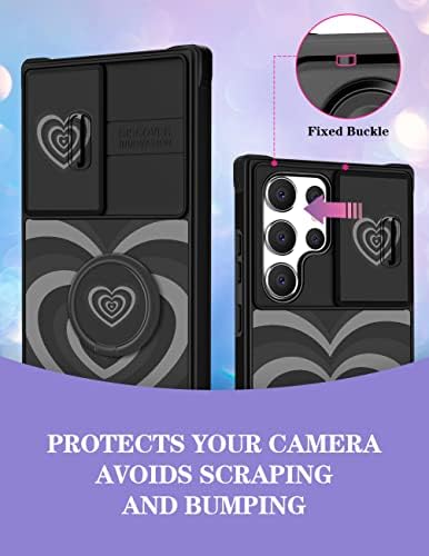 Goocrux (2in1 За Samsung Galaxy S23 Ултра Случај Срце За Жени Девојки Девојка Симпатична Телефонски Капак Црна Љубов Срца Уникатен