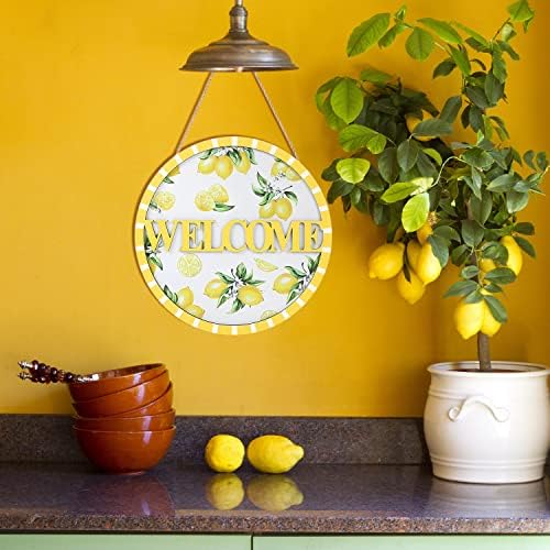 Lhiuem 3D лимон добредојде на влезната врата, знак на жолто летна врата, знак за лимон, летни украси за дома, декор во училницата
