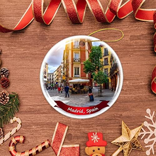 Декор на Фхданг Мадрид Шпанија Божиќен украс порцелан двострана керамички украс, 3 инчи