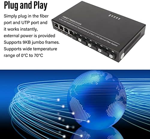 Прекинувач за медиуми со влакна на Qinlorgo Ethernet, TX1310NM RX1550NM Метал 100-240V 4 Порта Оптичко Етернет со влакна на медиуми