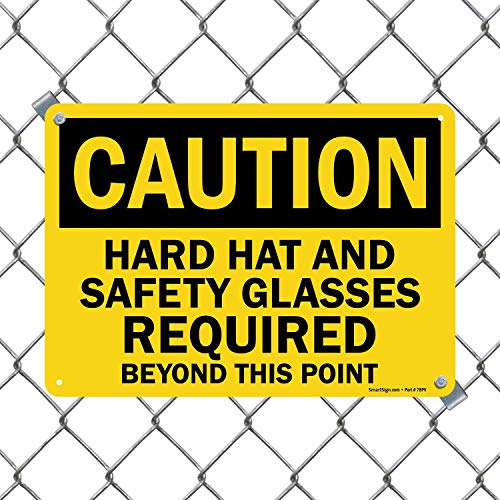 SmartSign „Внимание - Тврда капа и безбедносни очила потребни“ знак | 10 x 14 алуминиум