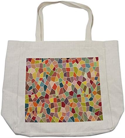 Амбесон, шарена торба за купување, геометриски мозаик на Мотли со ретро ефект живописен украсен стакло дизајн украс, еко-пријателска