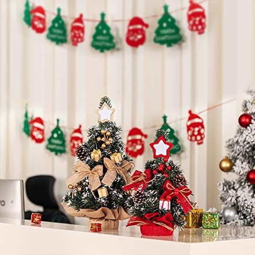 Мивида мини новогодишна елка за таблета, мала вештачка елка со светла, црвени бобинки бор конус starвезда treetop diy Божиќни украси-црвени