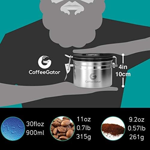 Кафе Гатор Кафе Канистер Дуо Нерѓосувачки Челик Кафе Контејнер-Посвежо Грав И Основа За Подолг Датум-Тракер, СО2-Ослободување