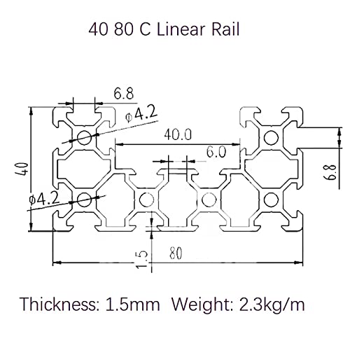 Mssoomm C Канал U Тип 4080 Линеарна Железница L: 72.44 инчи / 1840mm Алуминиум Истиснување Профил Европски Стандард AnodizedSleek