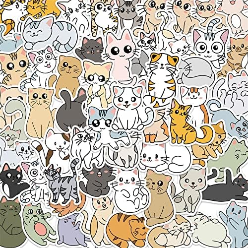 50 компјутери винил водоотпорни налепници за слатки мачки за возрасни - кул смешна DIY симпатична смешна цртана филмска мачка налепници за